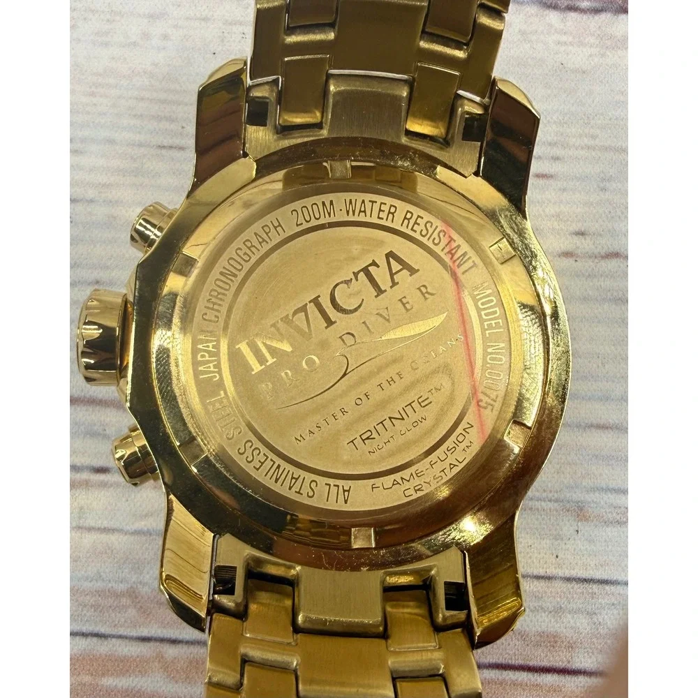 Mens Invicta Pro Diver Scuba 18kt Gold Plated Chronograph Green 48mm Watch